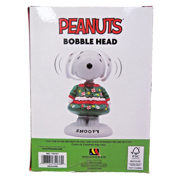 Peanuts Snoopy Bobble Head Ugly Sweater Christmas NEW NIB Bobblehead - Picture 3 of 5